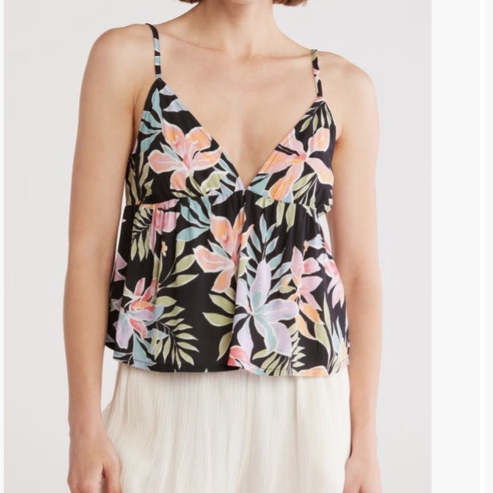 Billabong Blue and Pink and black carefree Floral Camisole NWT